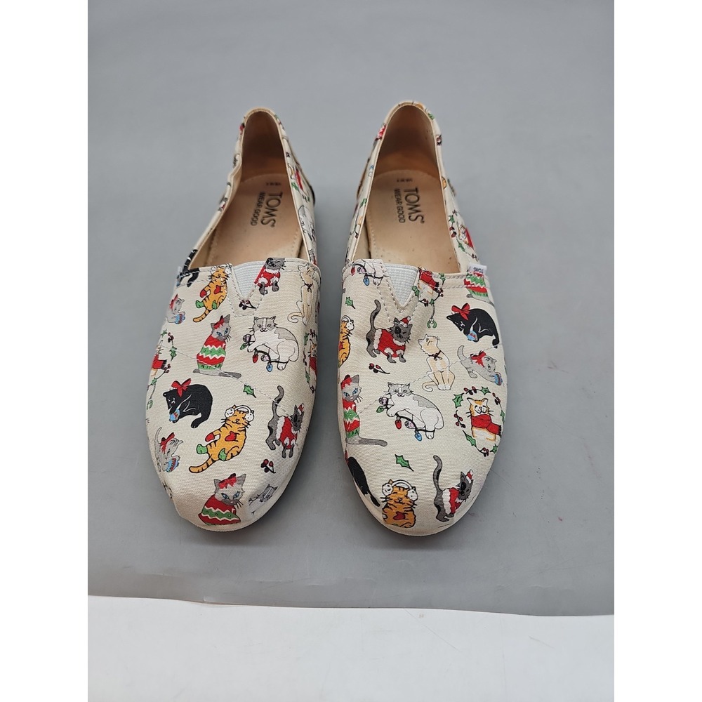Toms Belmont Ladies Shoes Cats Christmas Accents 7 US Slip Ons